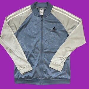 Adidas Floral Blue Gray Track Running Lightweight Jacket Women's Size Medium